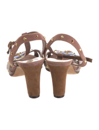 Gucci Spike Accents Suede T-Strap Sandals