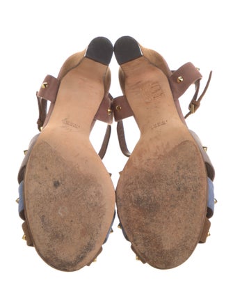 Gucci Spike Accents Suede T-Strap Sandals