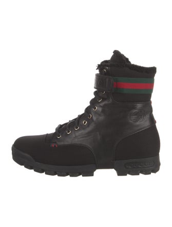 Gucci Web Accent Leather Hiking Boots