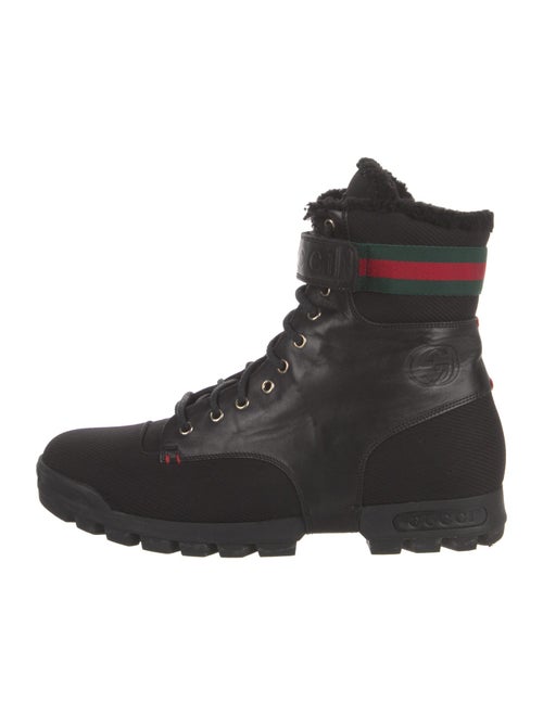 Gucci Web Accent Leather Hiking Boots