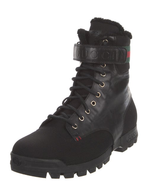 Gucci Web Accent Leather Hiking Boots