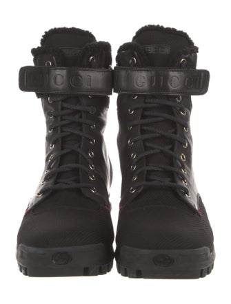 Gucci Web Accent Leather Hiking Boots