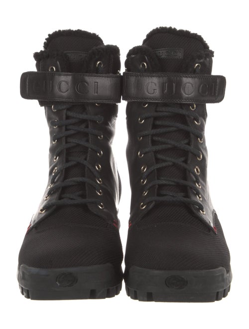 Gucci Web Accent Leather Hiking Boots