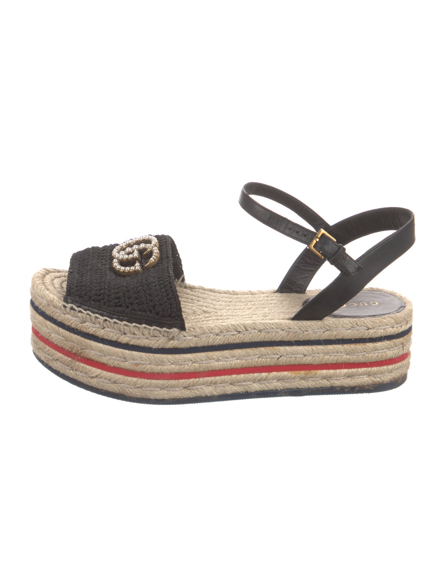 Gucci Faux Pearl Accents Leather Espadrilles