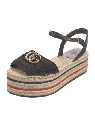 Gucci Faux Pearl Accents Leather Espadrilles