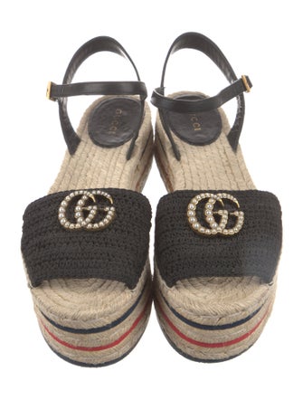 Gucci Faux Pearl Accents Leather Espadrilles