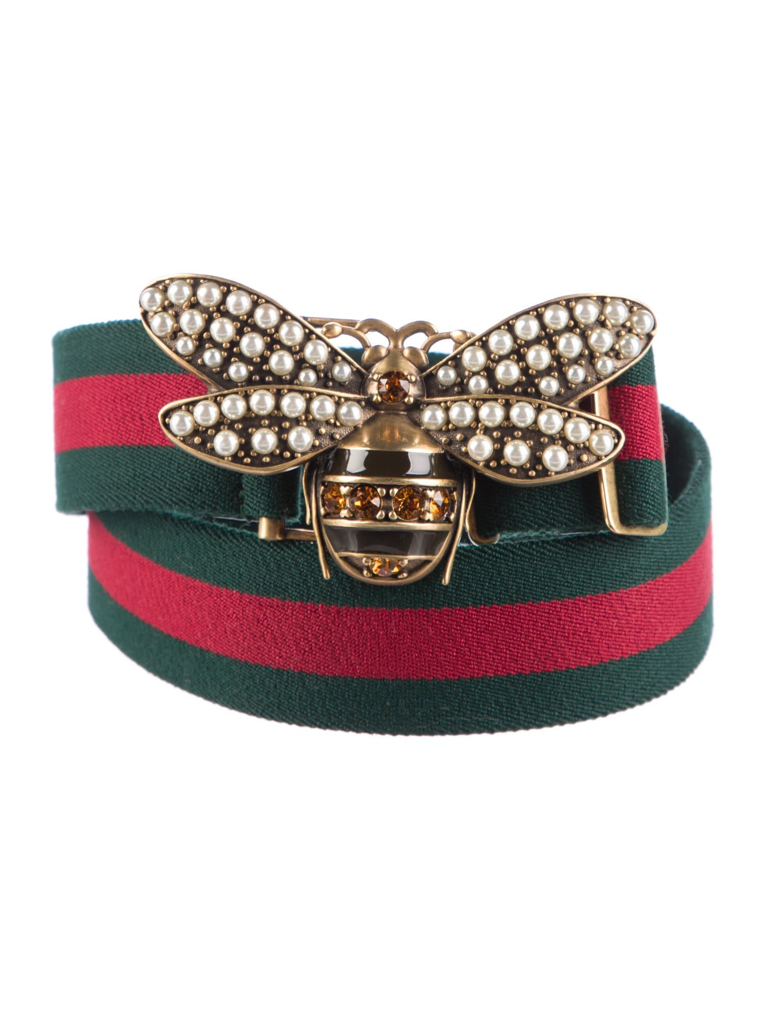 Gucci Faux Pearl Accents Crystal Embellishments Belt