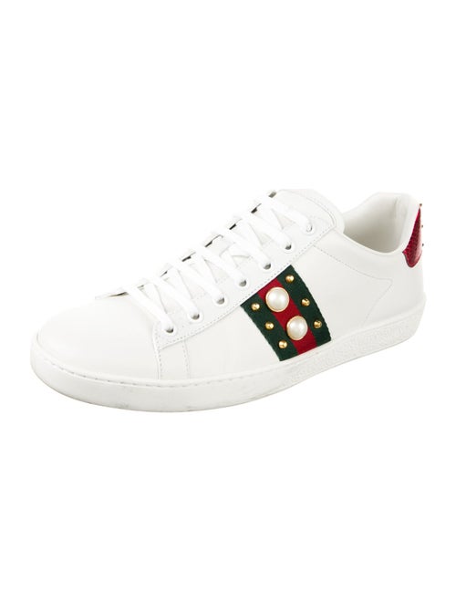 Gucci Faux Pearl Accents Leather Sneakers