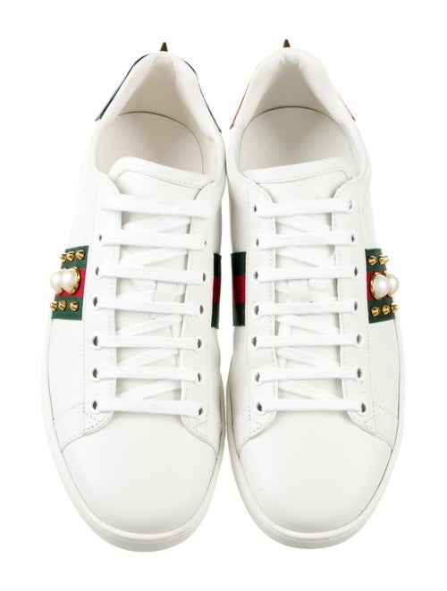Gucci Faux Pearl Accents Leather Sneakers