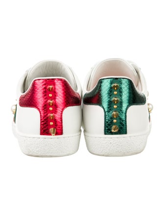 Gucci Faux Pearl Accents Leather Sneakers
