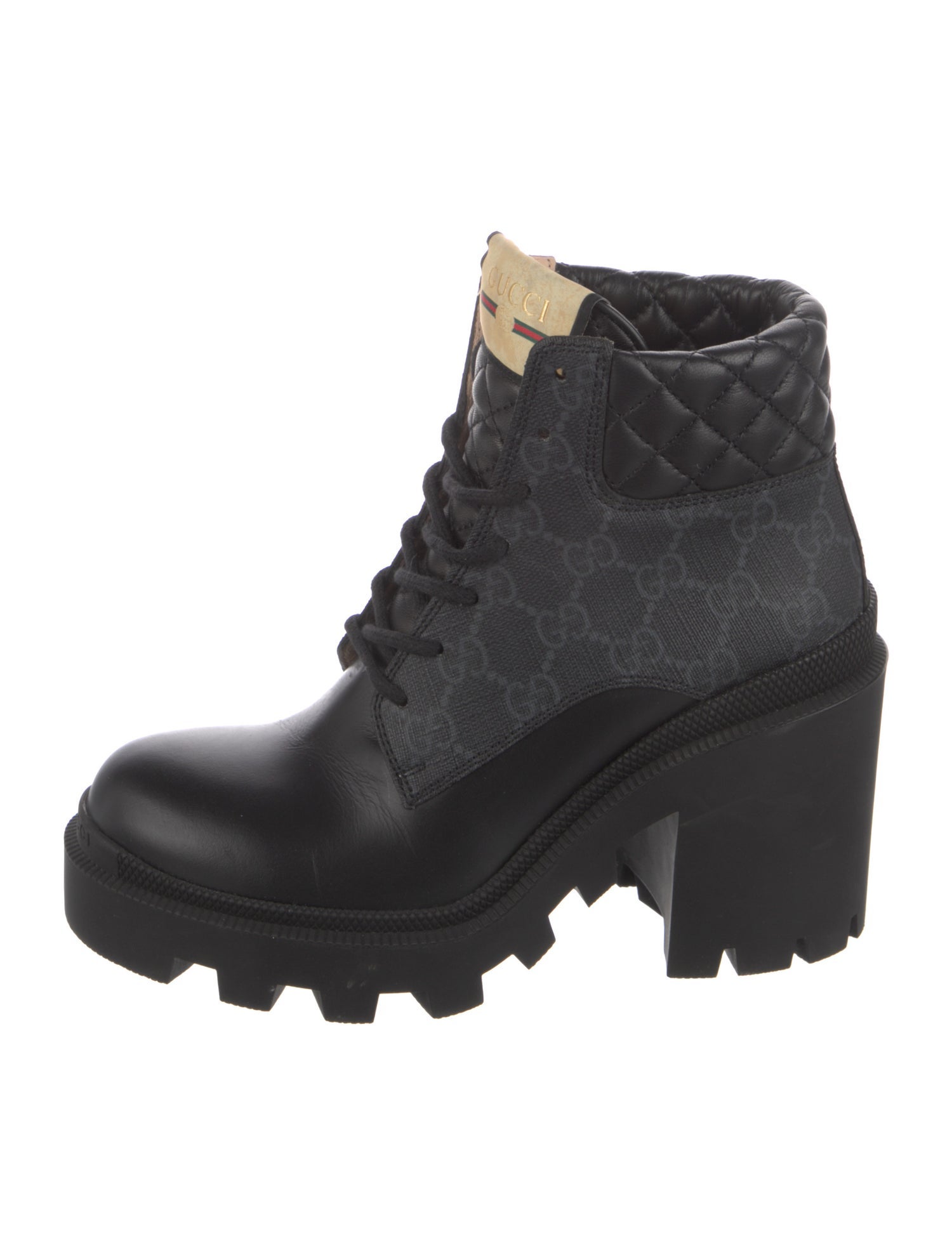 Gucci GG Supreme Leather Trim Embellishment Combat Boots