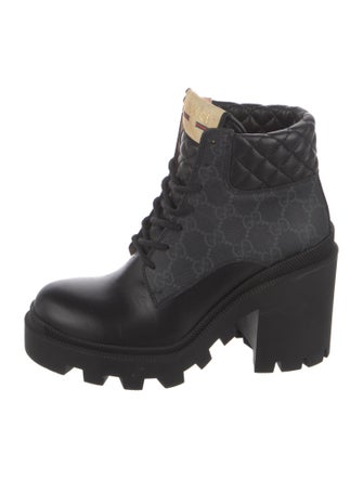 Gucci GG Supreme Leather Trim Embellishment Combat Boots