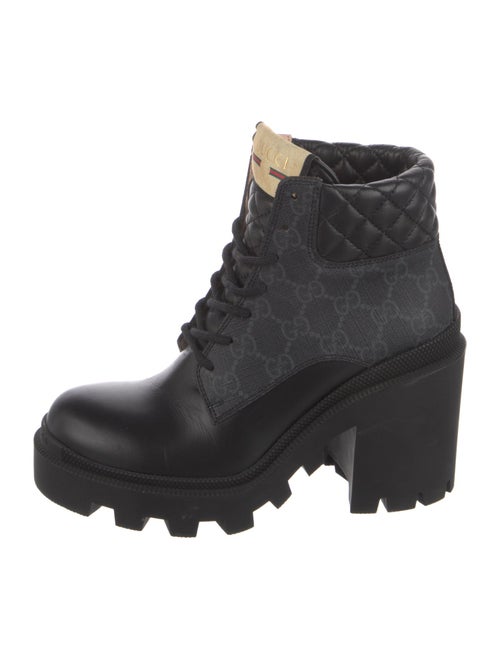 Gucci GG Supreme Leather Trim Embellishment Combat Boots