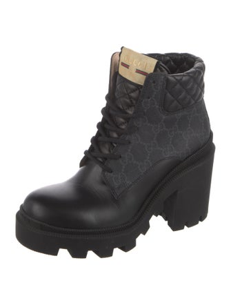 Gucci GG Supreme Leather Trim Embellishment Combat Boots