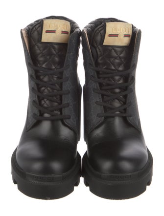Gucci GG Supreme Leather Trim Embellishment Combat Boots