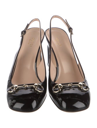 Gucci Horsebit Accent Patent Leather Slingback Pumps