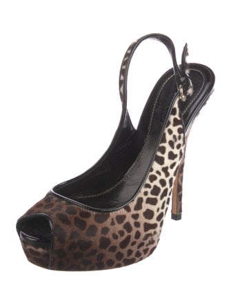 Gucci Ponyhair Animal Print Slingback Pumps
