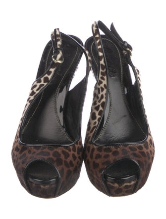 Gucci Ponyhair Animal Print Slingback Pumps