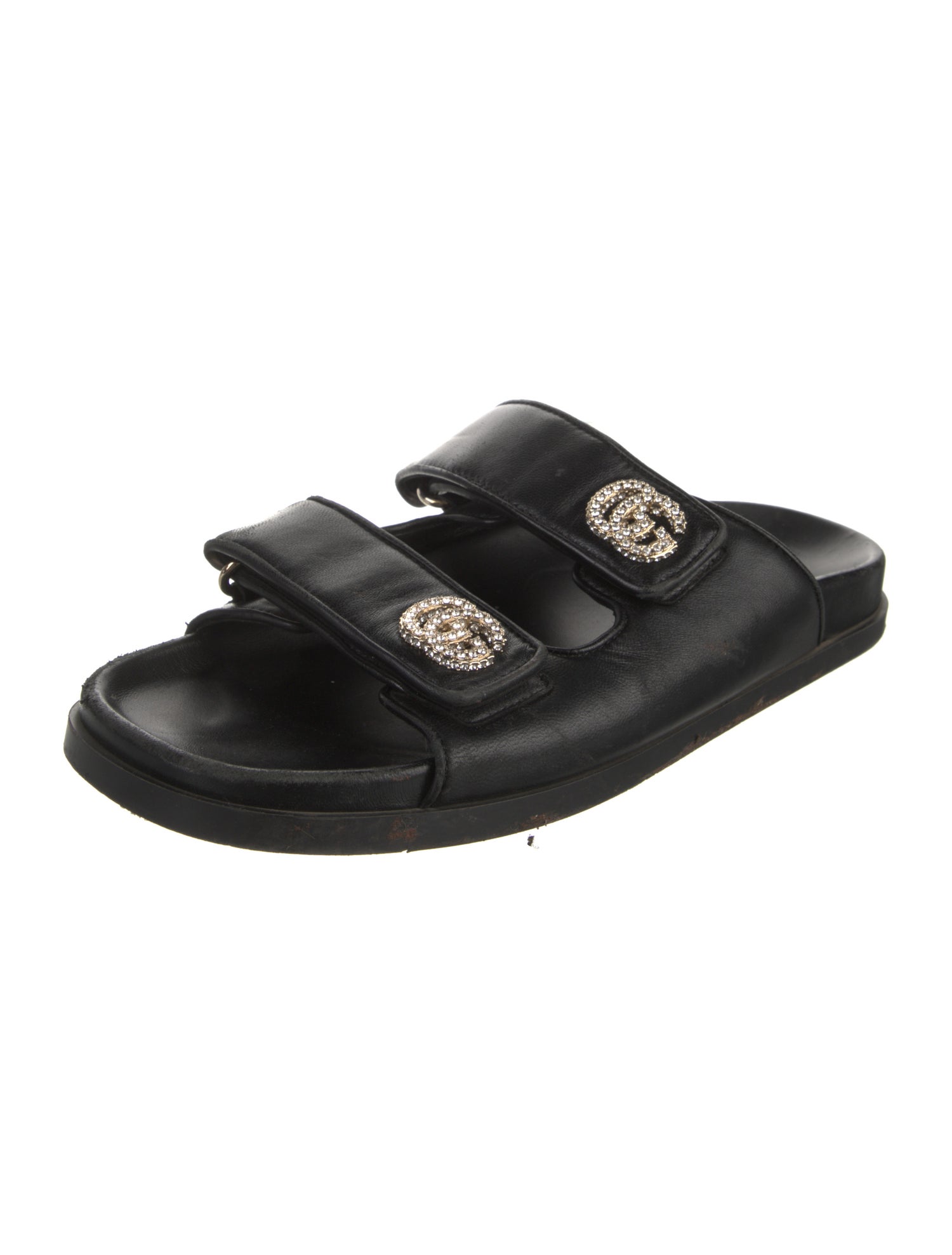 Gucci Double G Logo Leather Slides