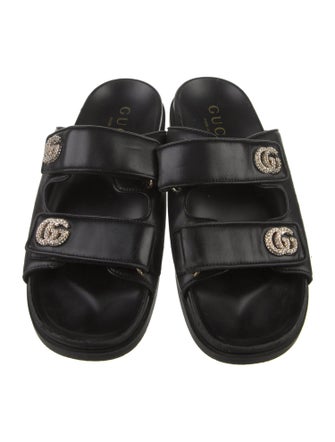 Gucci Double G Logo Leather Slides