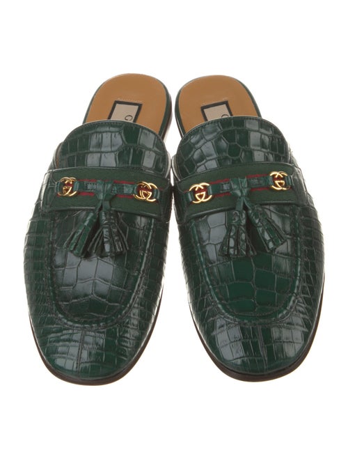 Gucci Web Accent Embossed Leather Slippers