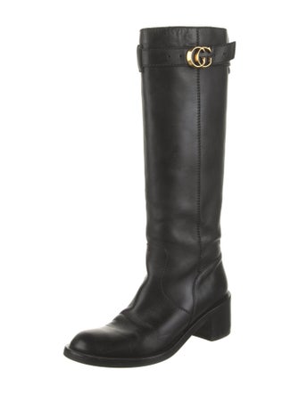 Gucci Running GG Logo Leather Riding Boots