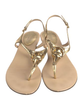 Gucci Hasler Horsebit Accent Leather T-Strap Sandals