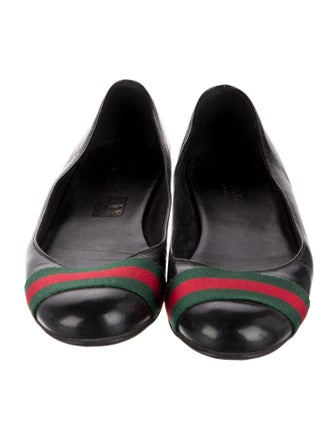Gucci Web Accent Leather Ballet Flats