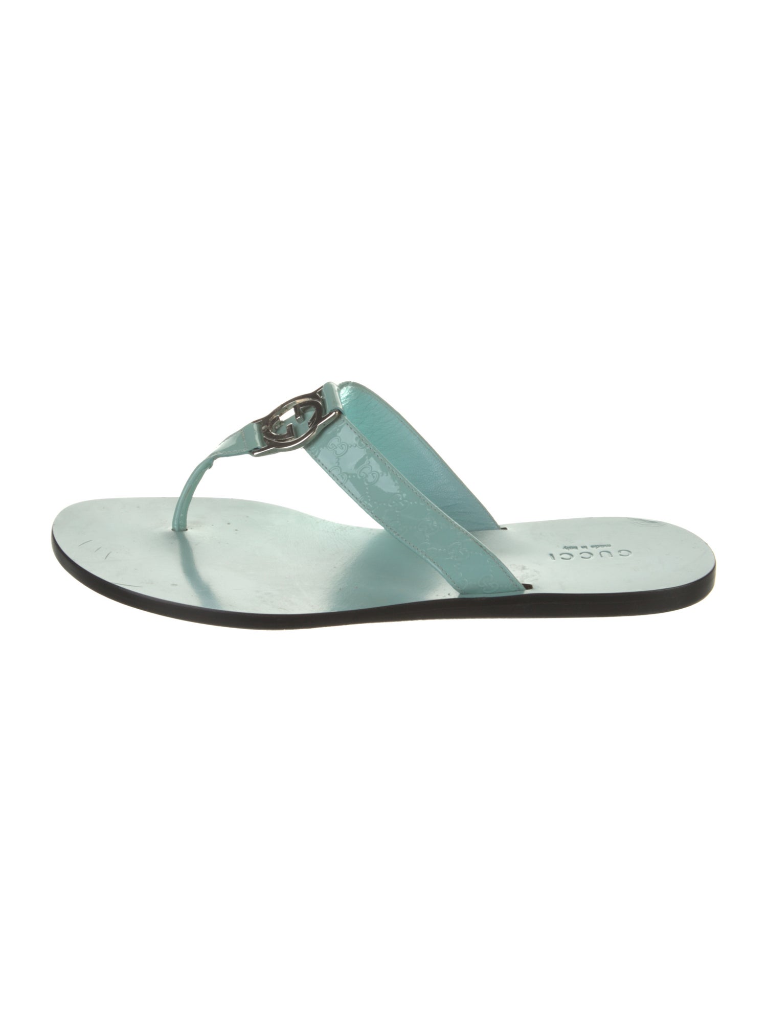 Gucci Microguccissima Pattern Patent Leather T-Strap Sandals