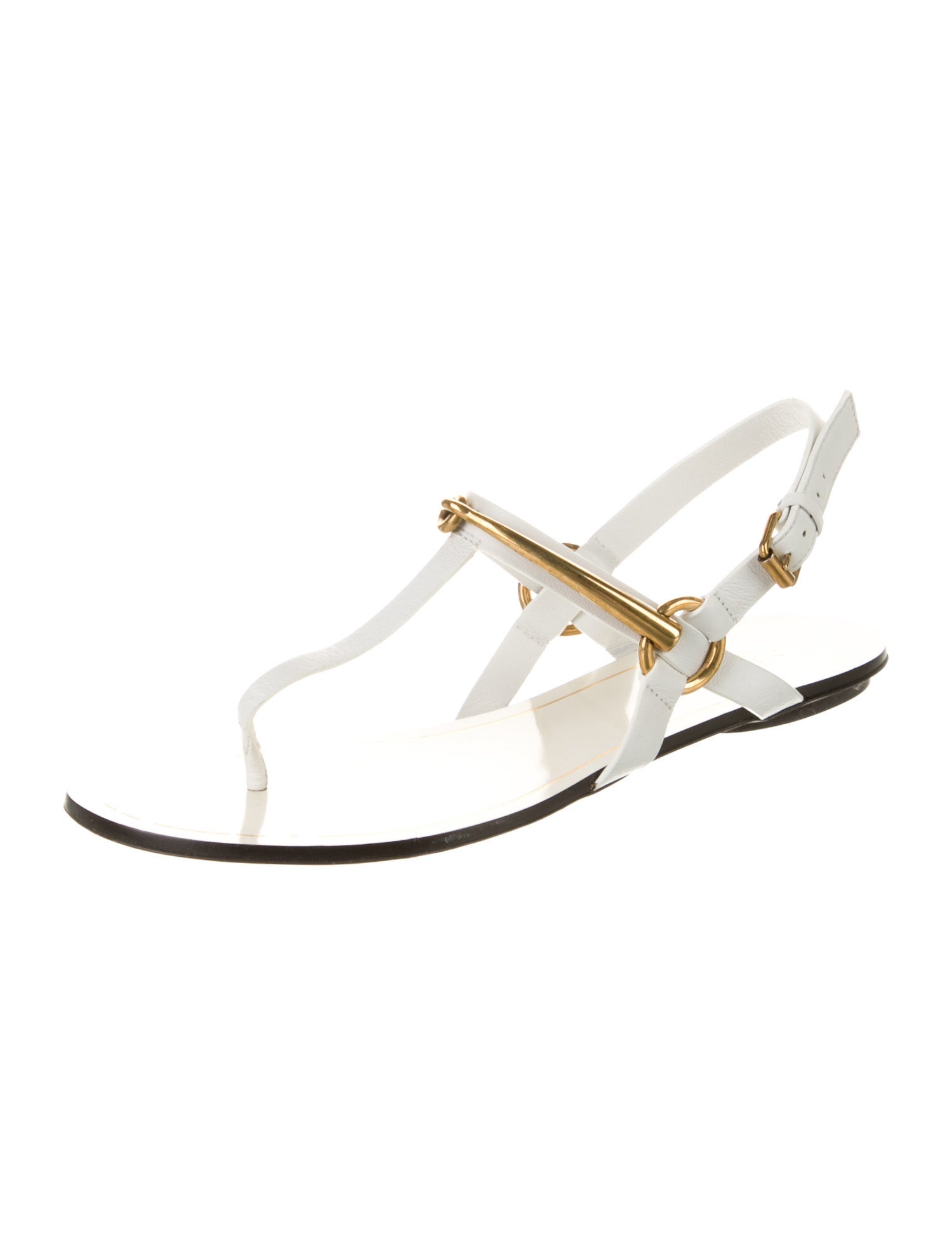 Gucci Horsebit Accent Leather T-Strap Sandals
