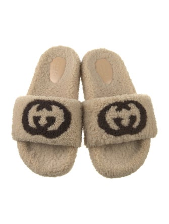 Gucci Interlocking G Logo Shearling Slides