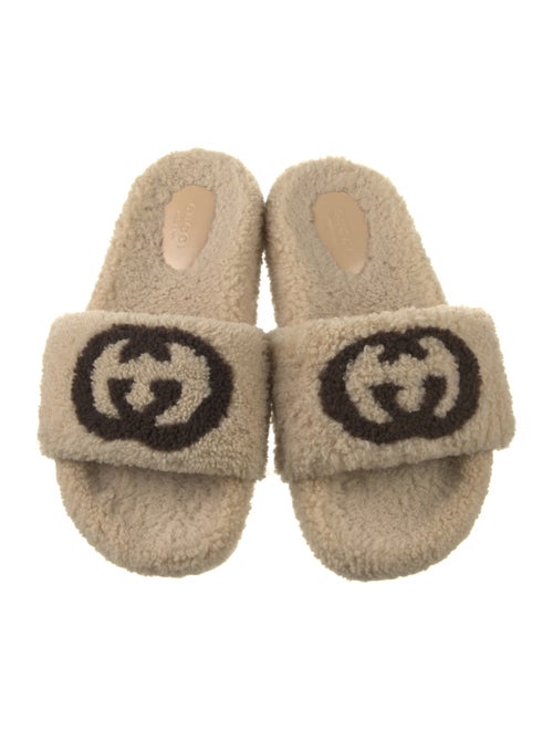 Gucci Interlocking G Logo Shearling Slides
