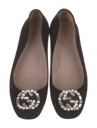 Gucci Suede Crystal Embellishments Flats