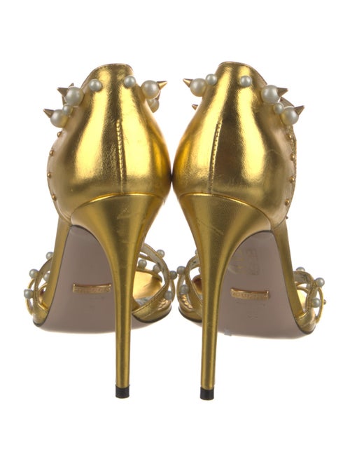 Gucci Faux Pearl Accents Leather T-Strap Sandals