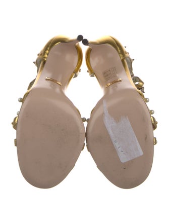 Gucci Faux Pearl Accents Leather T-Strap Sandals