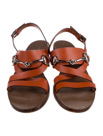 Gucci Horsebit Accent Leather Slingback Sandals