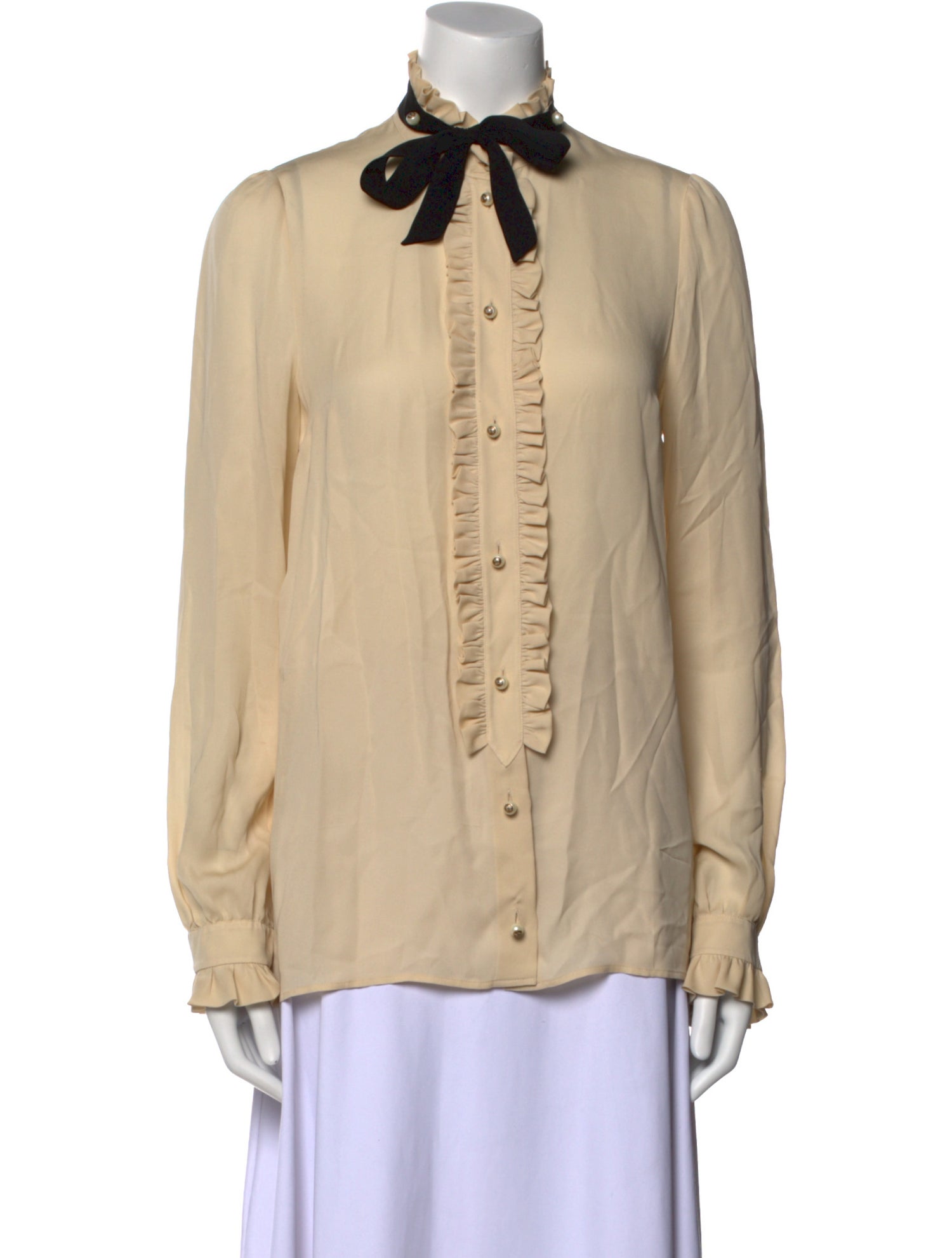 Gucci Silk Tie Neck Button-Up Top