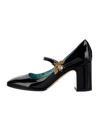 Gucci Faux Pearl Accents Patent Leather Pumps