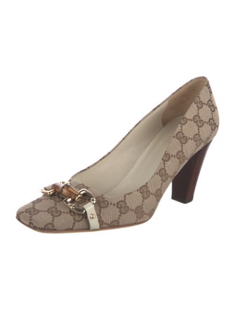 Gucci Hasler Horsebit Accent Canvas Pumps