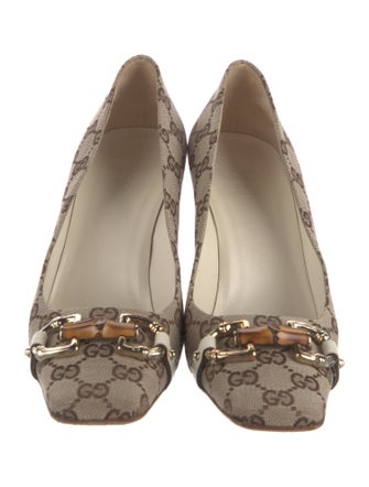 Gucci Hasler Horsebit Accent Canvas Pumps