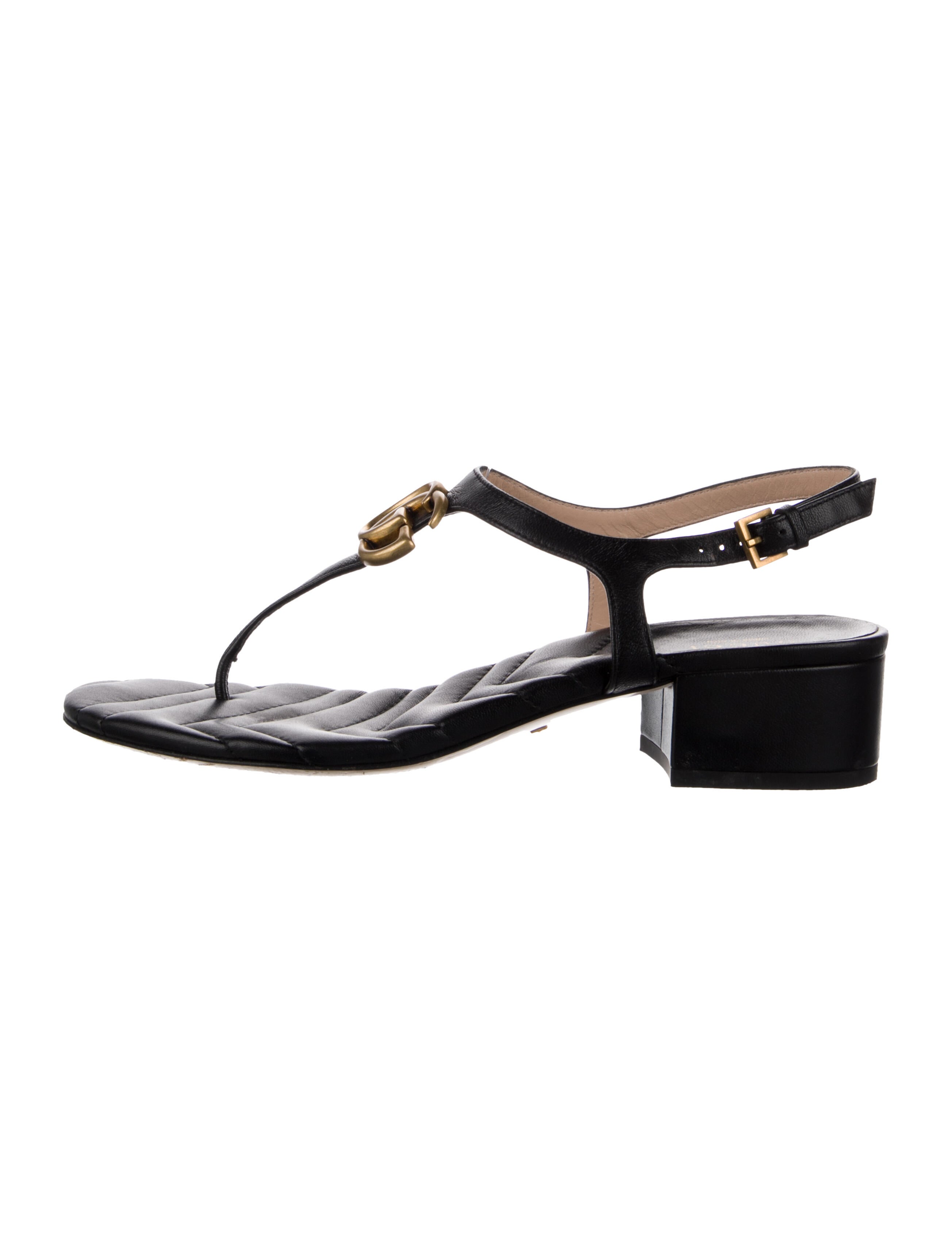 Gucci Double G Logo Leather T-Strap Sandals