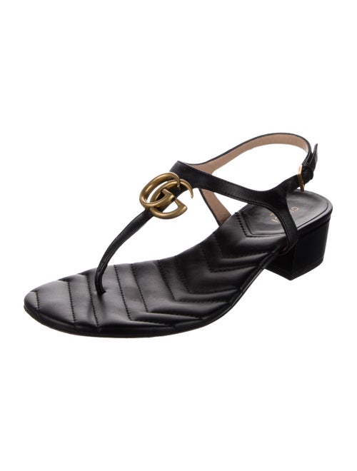 Gucci Double G Logo Leather T-Strap Sandals