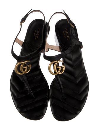 Gucci Double G Logo Leather T-Strap Sandals