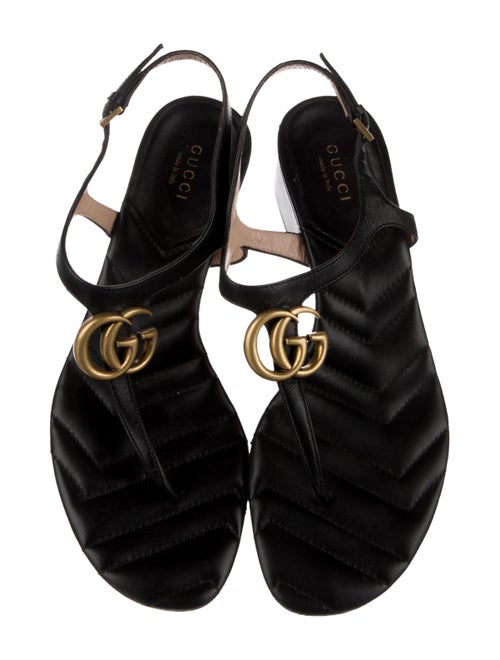 Gucci Double G Logo Leather T-Strap Sandals