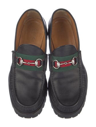 Gucci Web Accent Leather Loafers