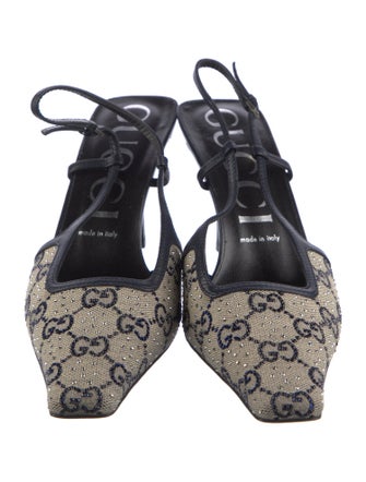 Gucci Canvas Printed Slingback Pumps