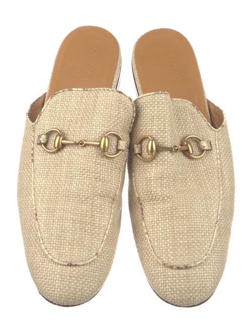 Gucci Horsebit Accent Raffia Slippers