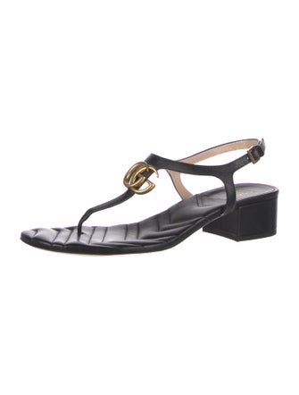 Gucci Double G Logo Leather T-Strap Sandals