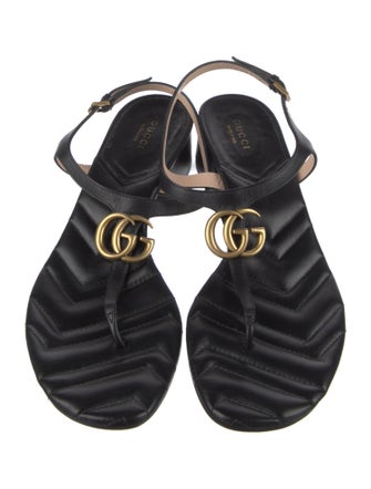 Gucci Double G Logo Leather T-Strap Sandals
