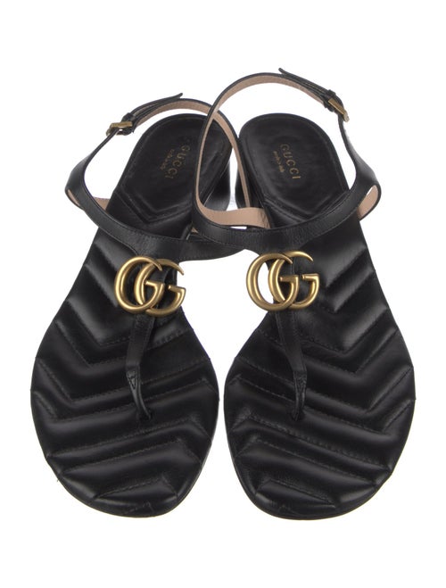 Gucci Double G Logo Leather T-Strap Sandals